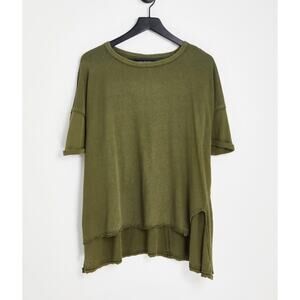 Free People Diego Army Green Oversized Cotton Linen T-shirt